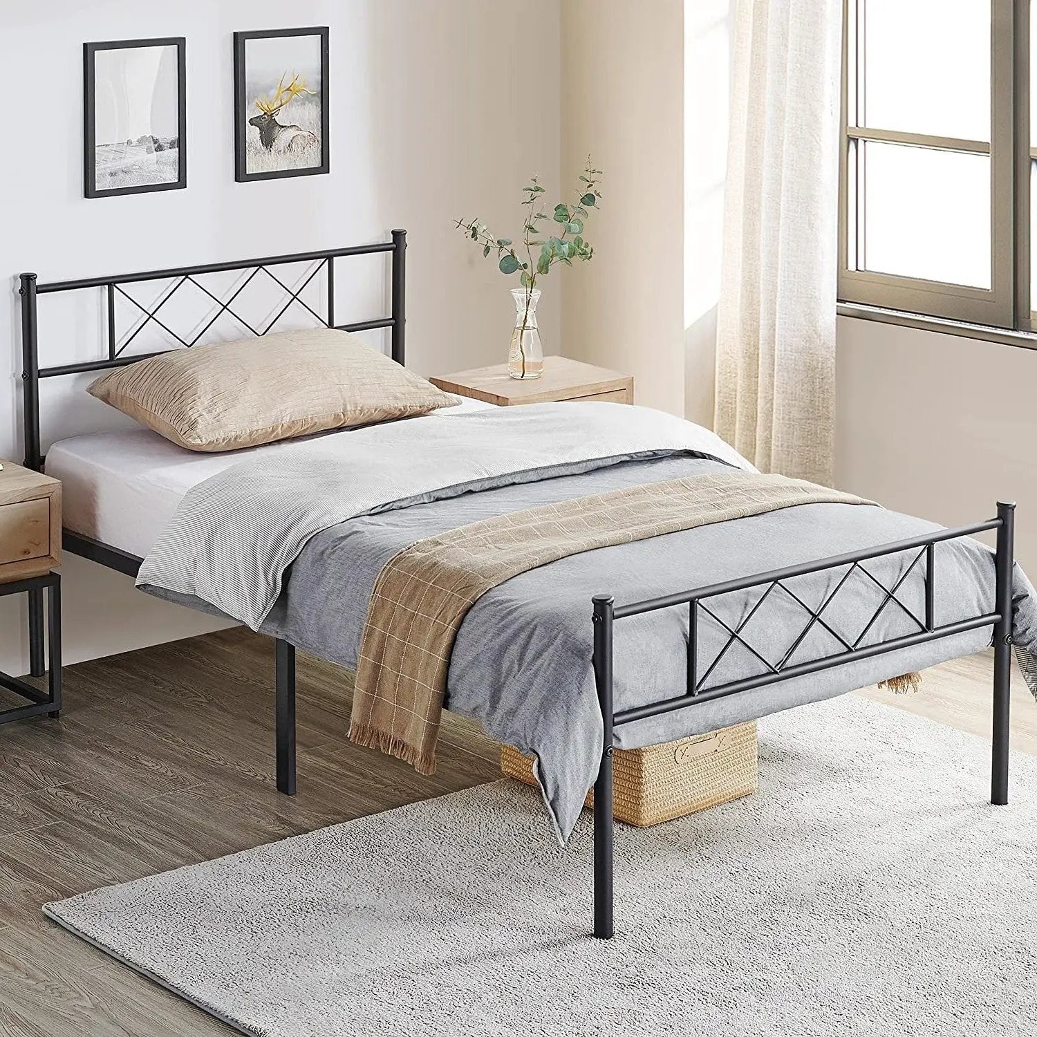 Twin Size Traditional Powder Coated Slatted Metal Platform Bed by HomePacific