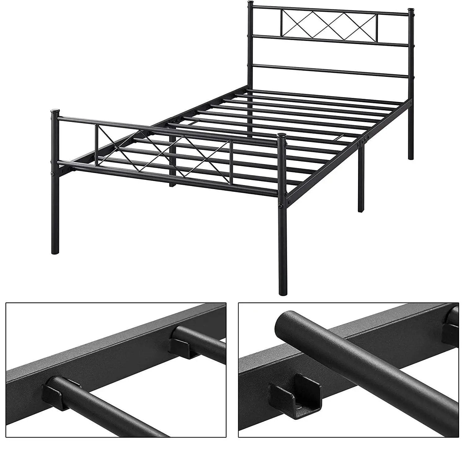 Twin Size Traditional Powder Coated Slatted Metal Platform Bed by HomePacific