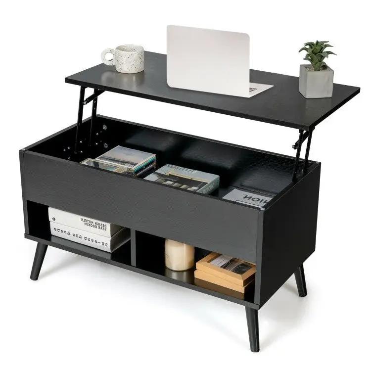 Mid-Century Lift-Top Coffee Table Sofa Laptop Desk in Black Wood Finish by HomePacific