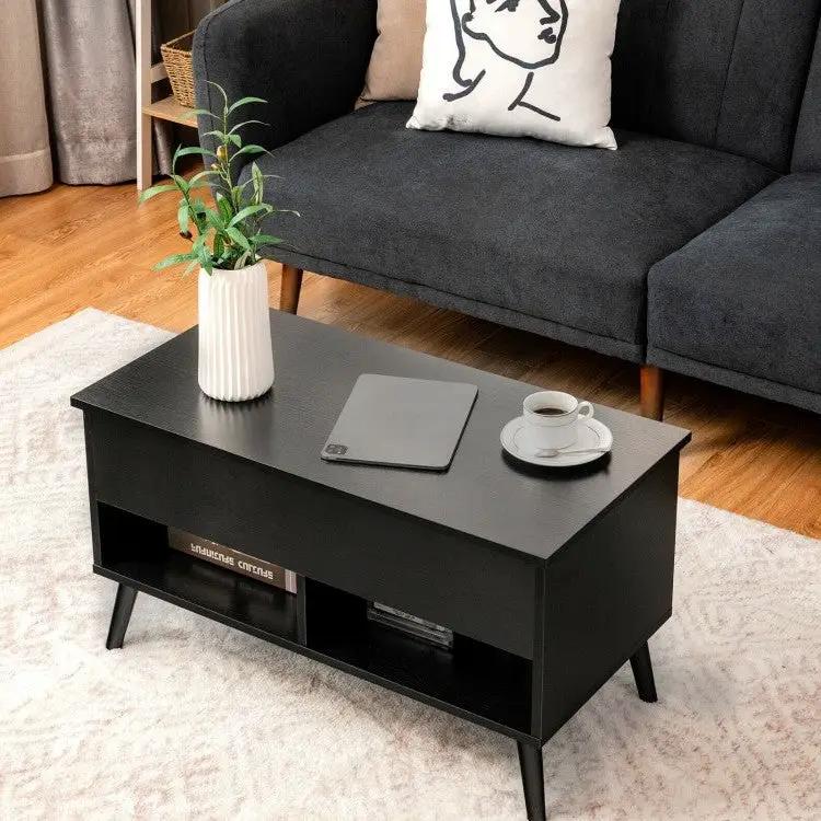 Mid-Century Lift-Top Coffee Table Sofa Laptop Desk in Black Wood Finish by HomePacific