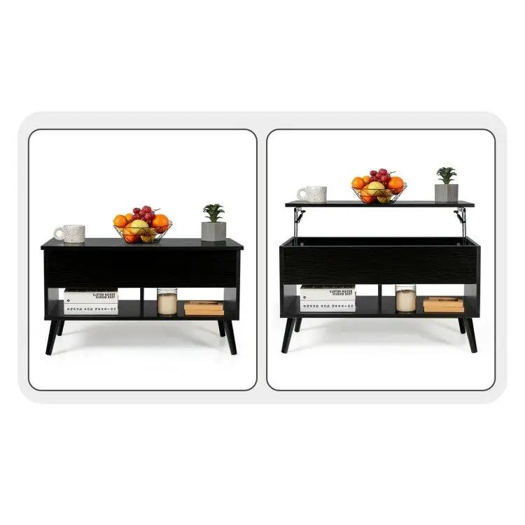Mid-Century Lift-Top Coffee Table Sofa Laptop Desk in Black Wood Finish by HomePacific