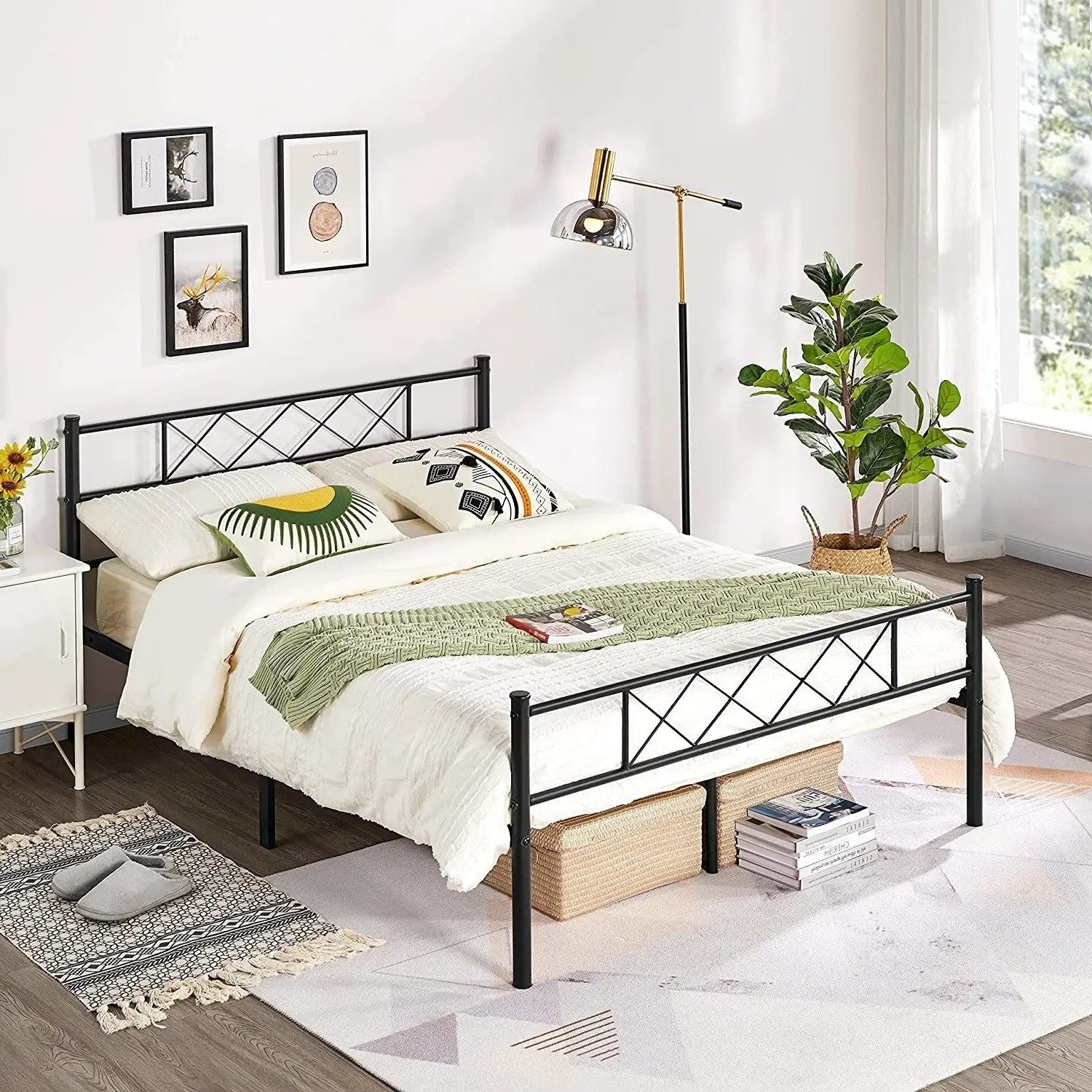Queen Size Traditional Powder Coated Slatted Metal Platform Bed by HomePacific
