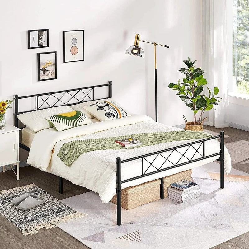 Queen Size Traditional Powder Coated Slatted Metal Platform Bed by HomePacific