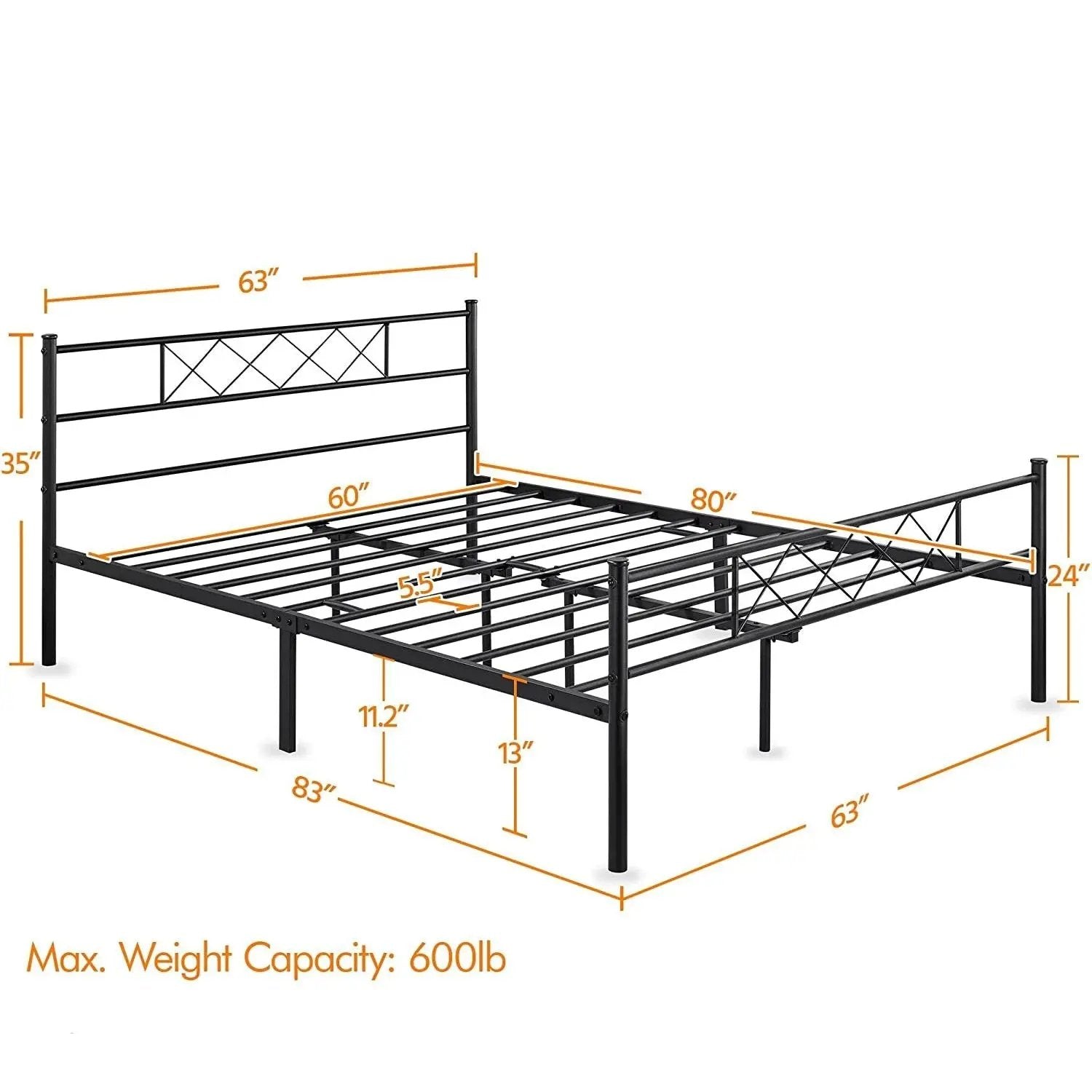 Queen Size Traditional Powder Coated Slatted Metal Platform Bed by HomePacific