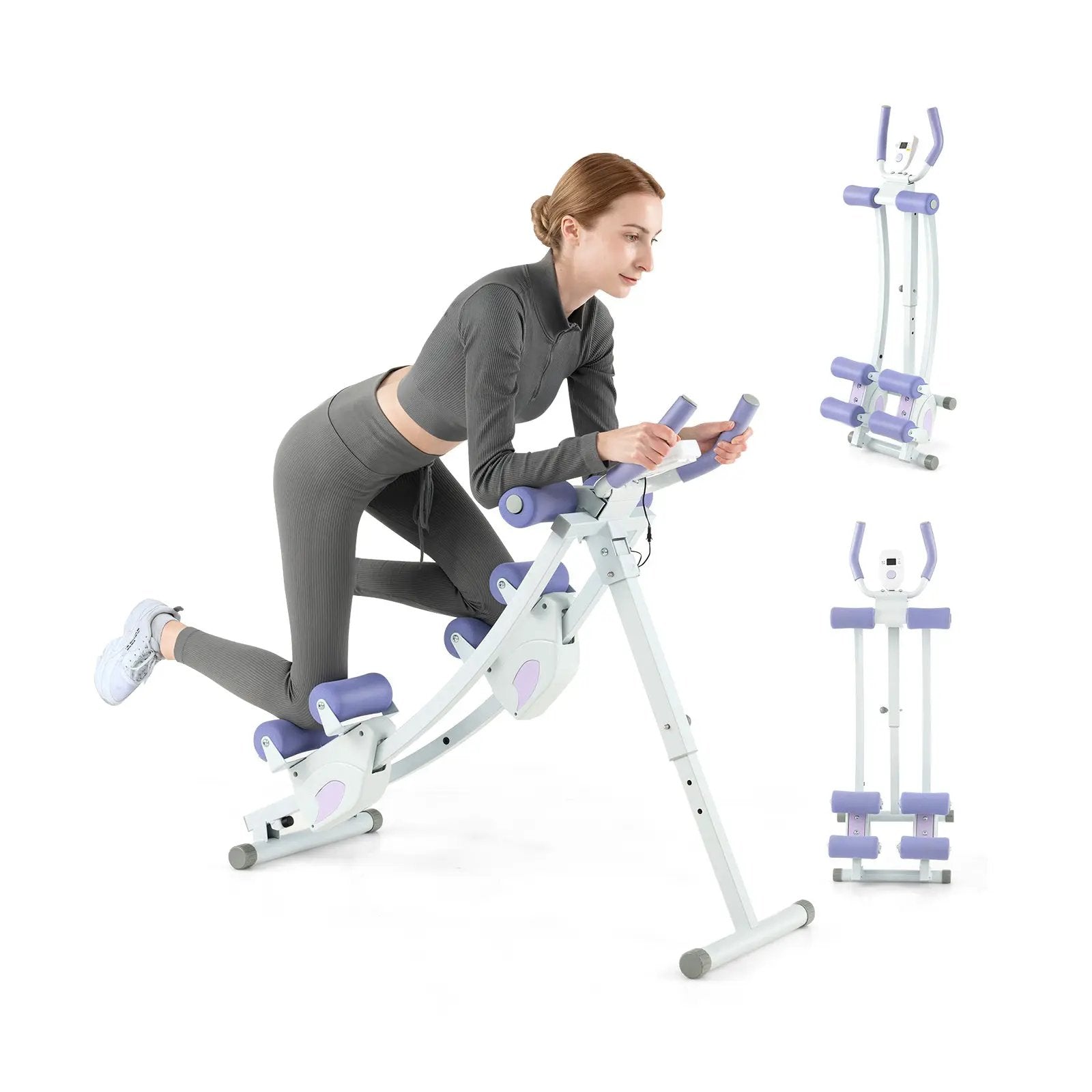 Ab Machine with LCD Monitor and 4 Adjustable Heights-Purple by DirectDeals