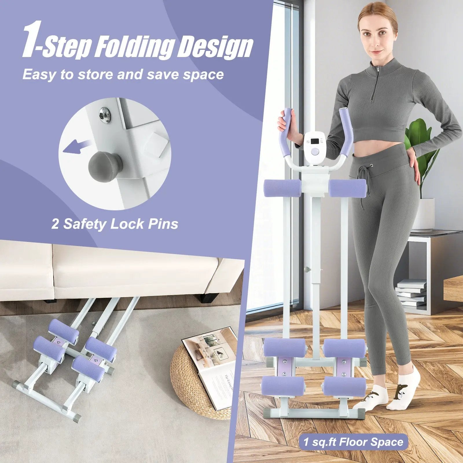 Ab Machine with LCD Monitor and 4 Adjustable Heights-Purple by DirectDeals