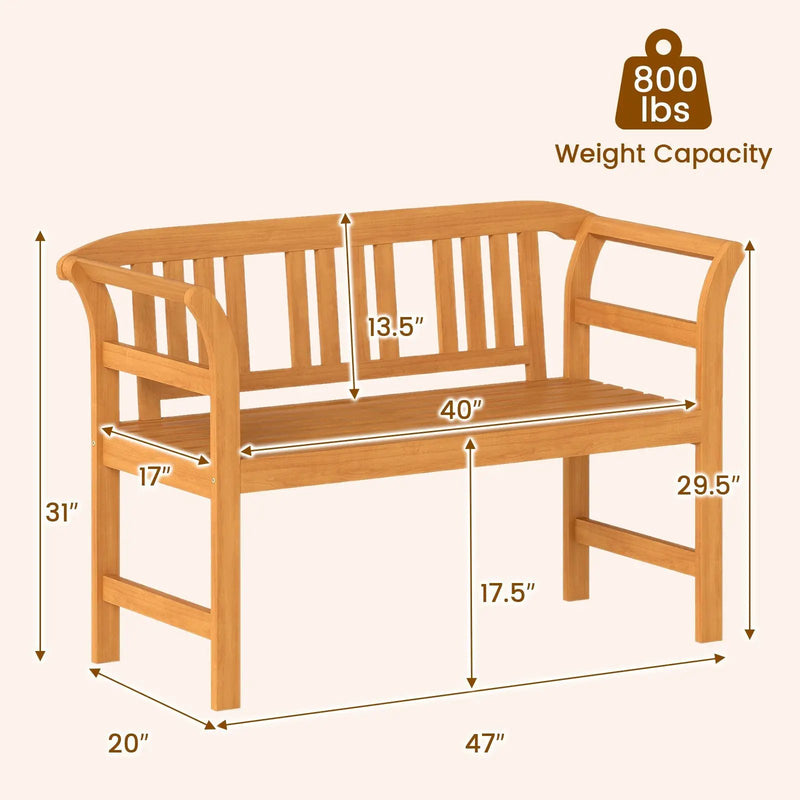 Acacia Wood 2-Person Patio Loveseat with Backrest and Armrests by DirectDeals