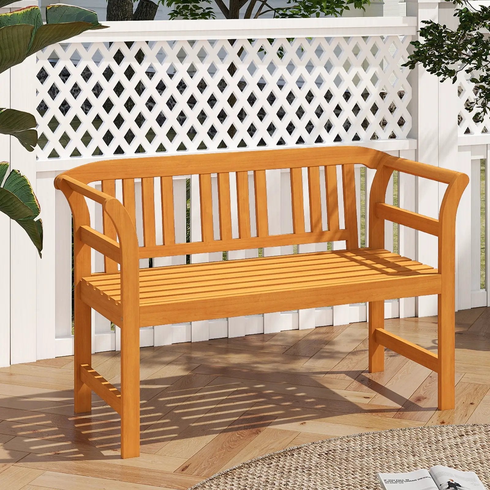 Acacia Wood 2-Person Patio Loveseat with Backrest and Armrests by DirectDeals
