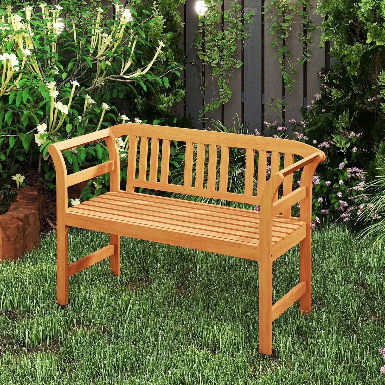 Acacia Wood 2-Person Patio Loveseat with Backrest and Armrests by DirectDeals