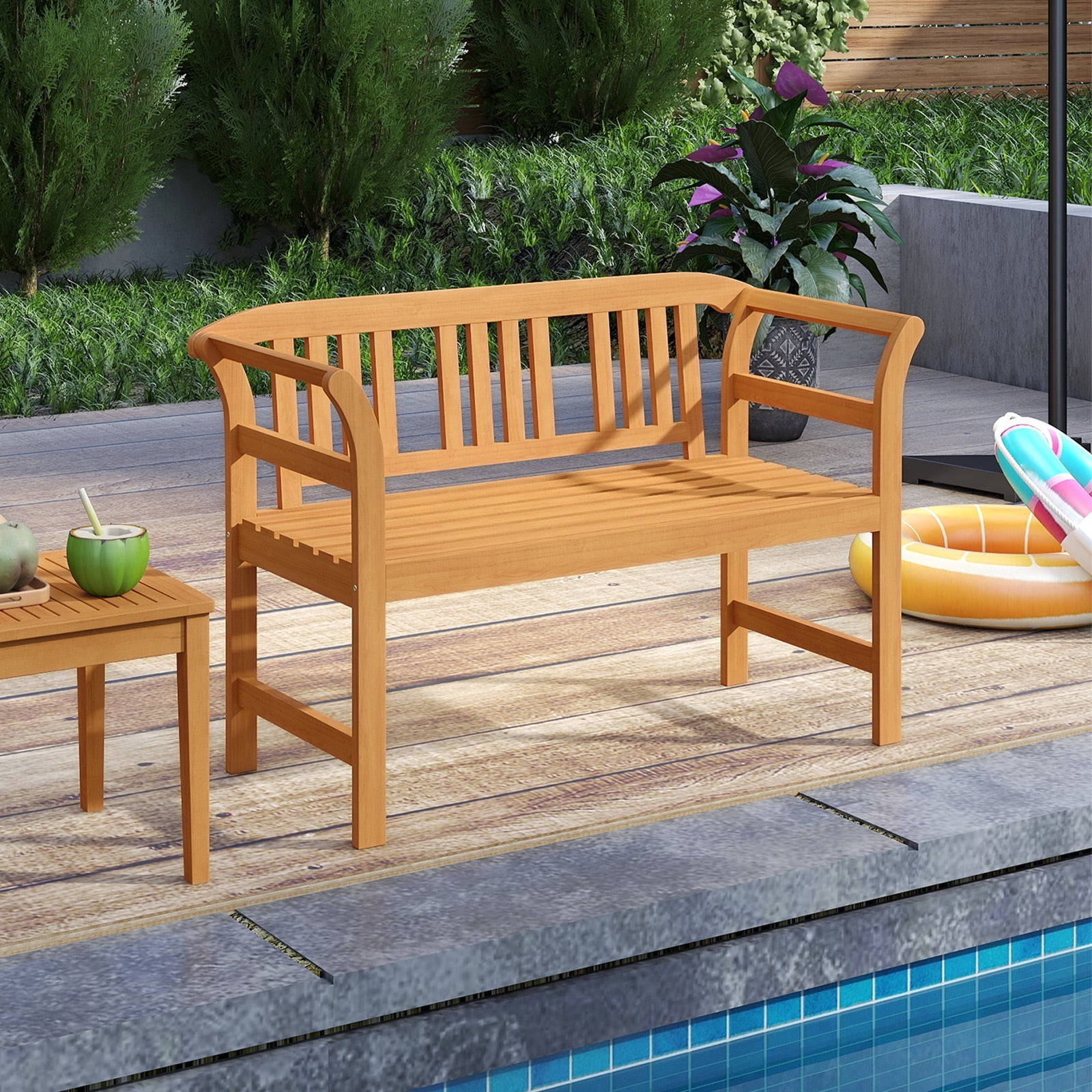 Acacia Wood 2-Person Patio Loveseat with Backrest and Armrests by DirectDeals