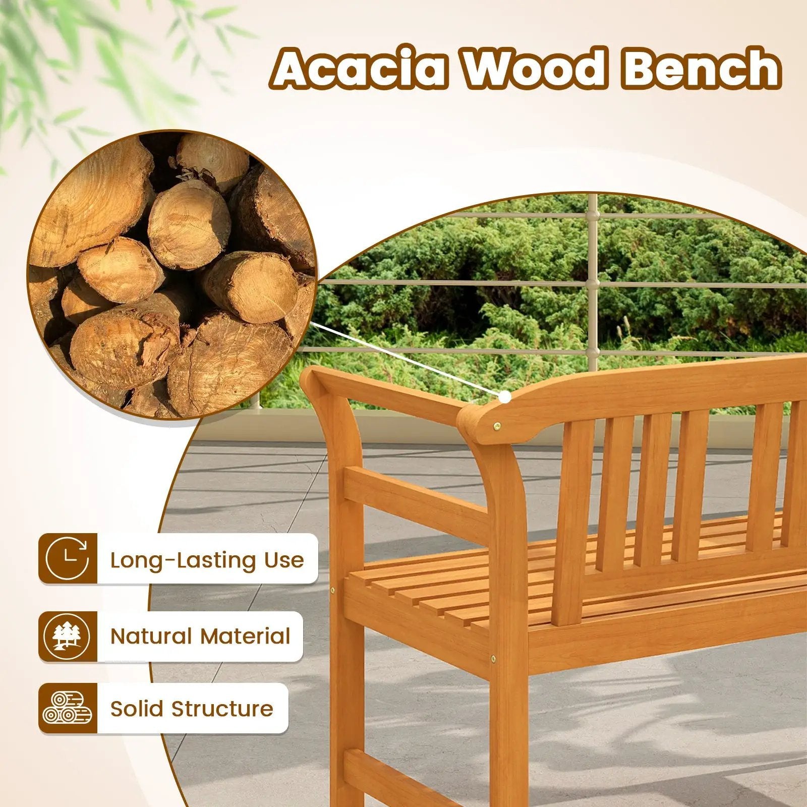 Acacia Wood 2-Person Patio Loveseat with Backrest and Armrests by DirectDeals