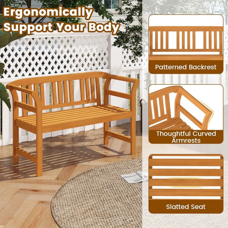 Acacia Wood 2-Person Patio Loveseat with Backrest and Armrests by DirectDeals