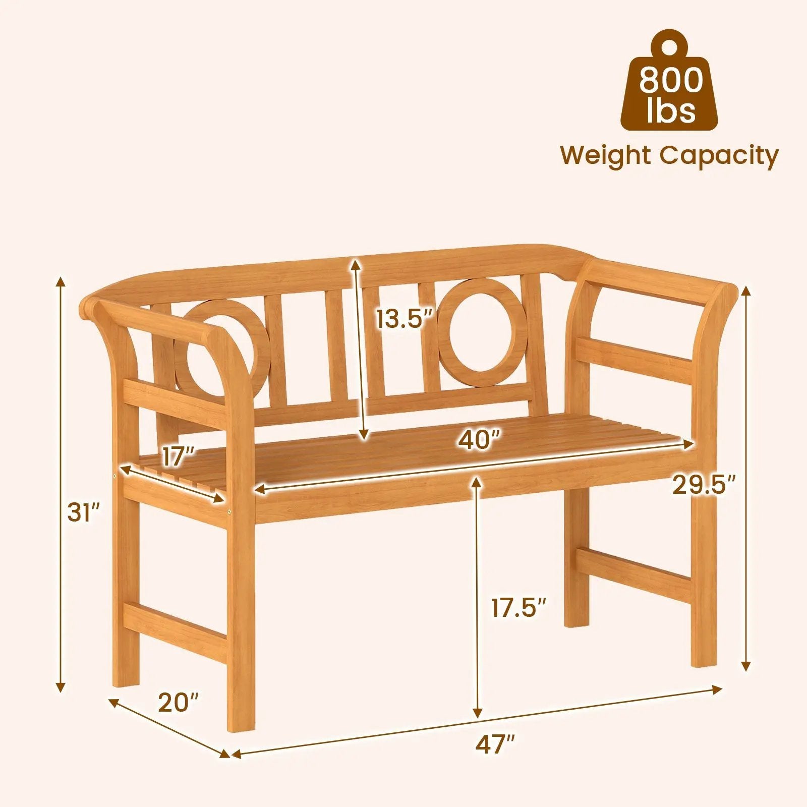 Acacia Wood 2-Person Patio Loveseat with Backrest and Armrests for Backyard by DirectDeals