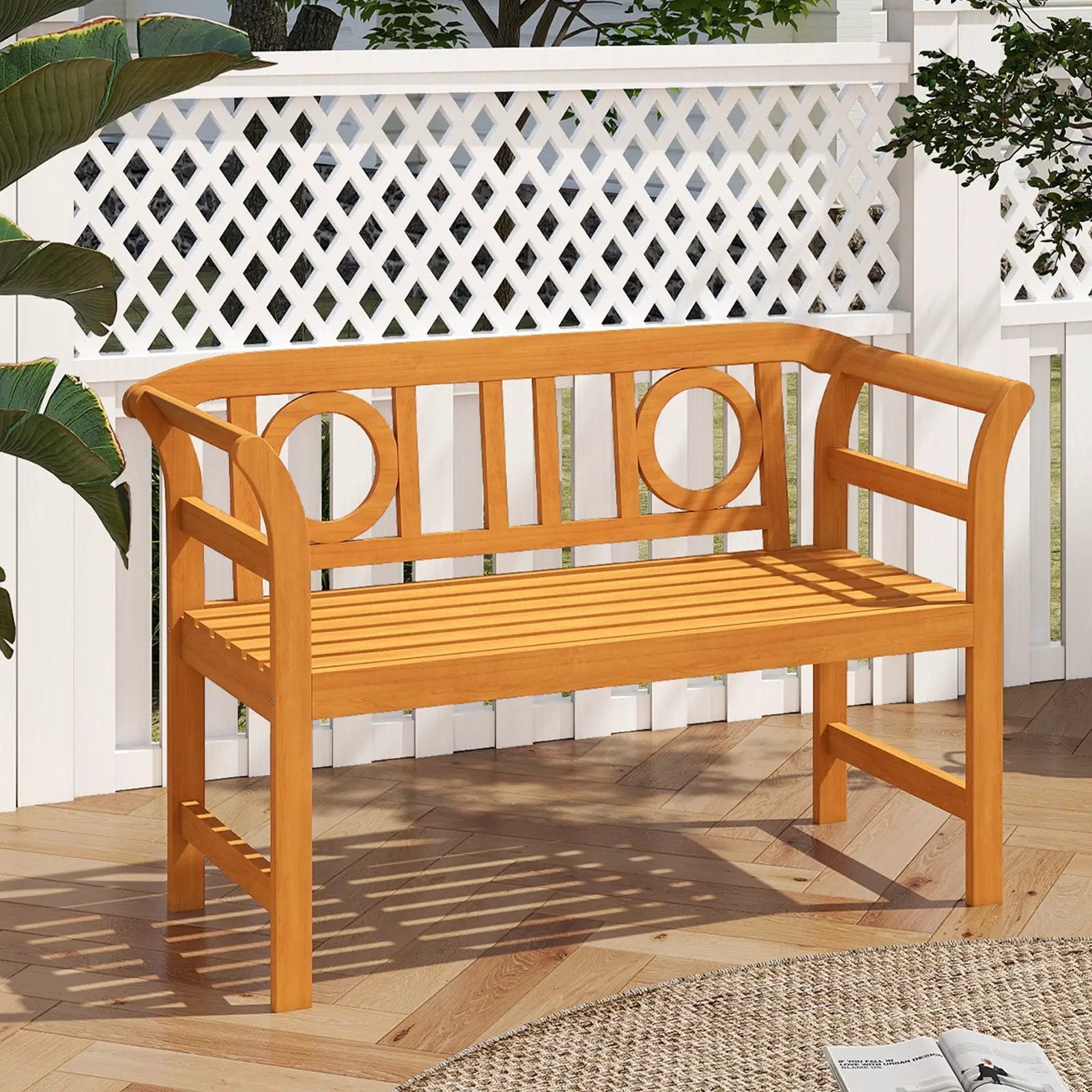 Acacia Wood 2-Person Patio Loveseat with Backrest and Armrests for Backyard by DirectDeals