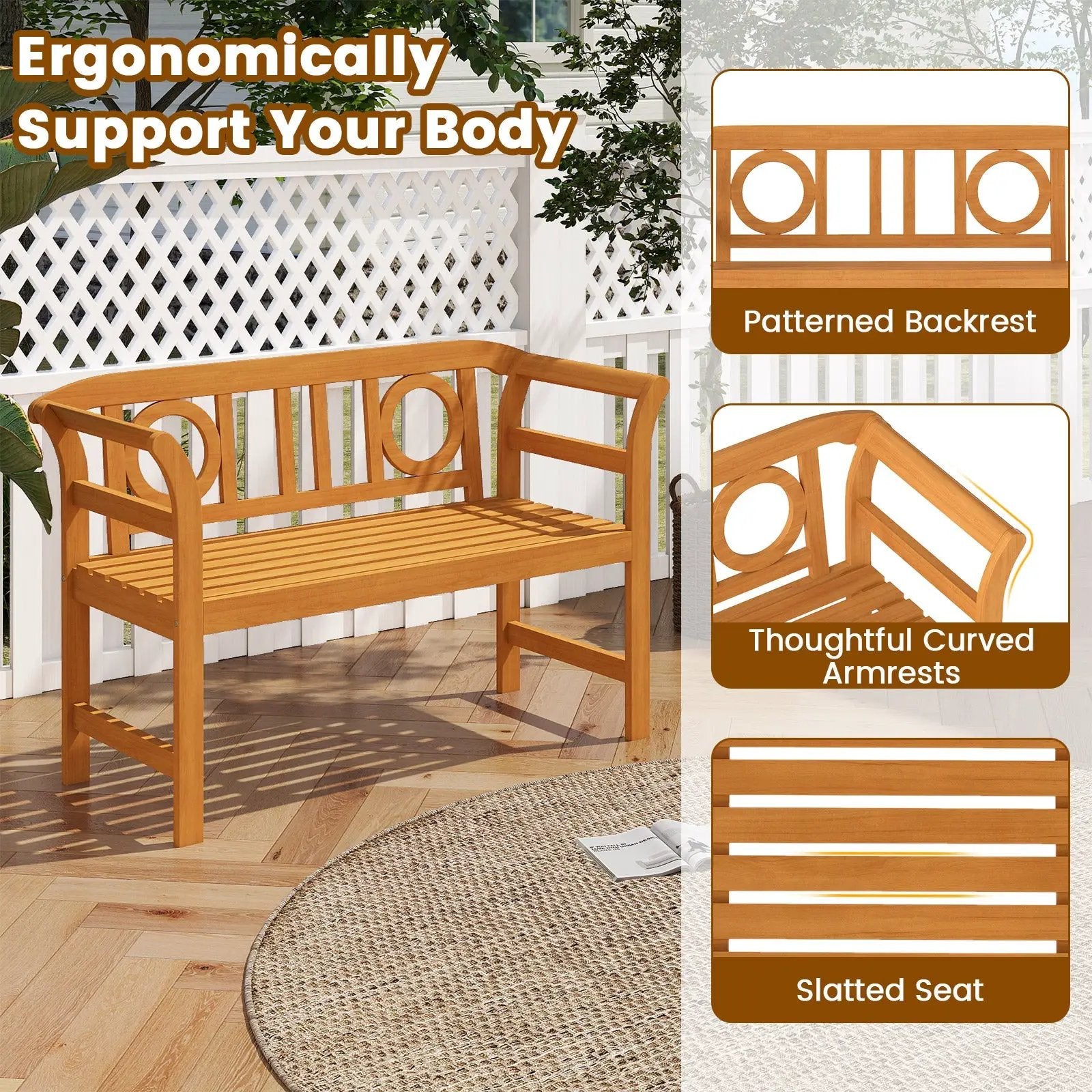 Acacia Wood 2-Person Patio Loveseat with Backrest and Armrests for Backyard by DirectDeals
