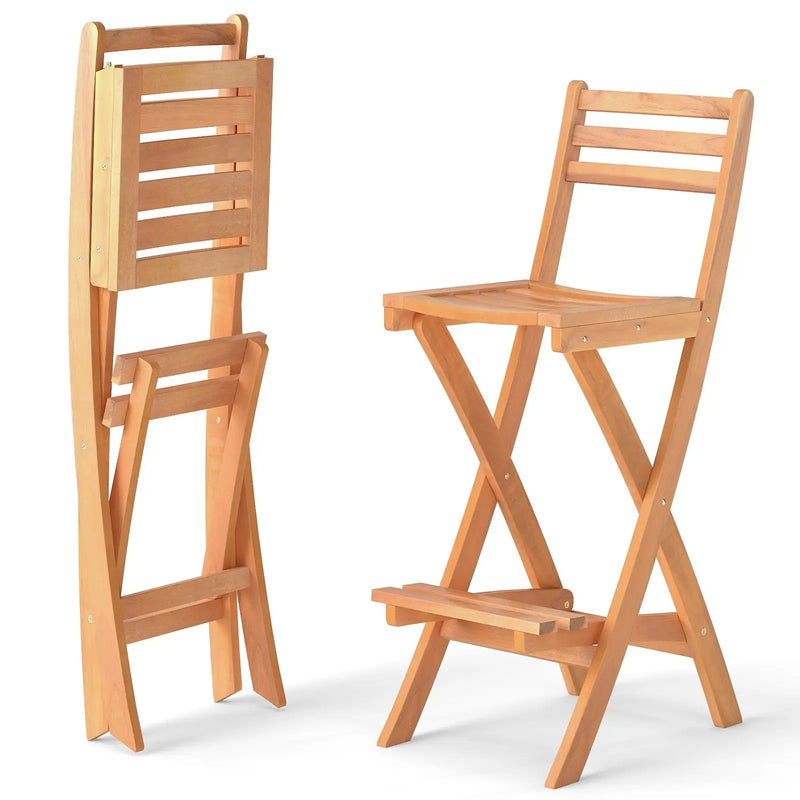 Acacia Wood Bar Height Chair with Backrest and Footrest for Backyard by DirectDeals