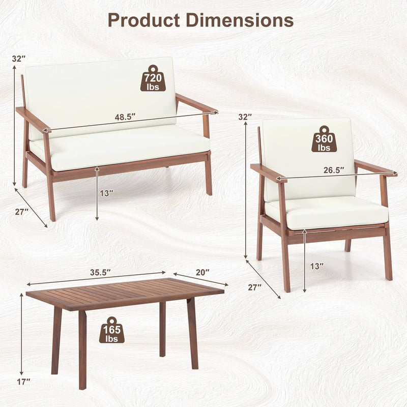 4 Piece Outdoor Acacia Wood Conversation Set with Soft Seat and Back Cushions by DirectDeals