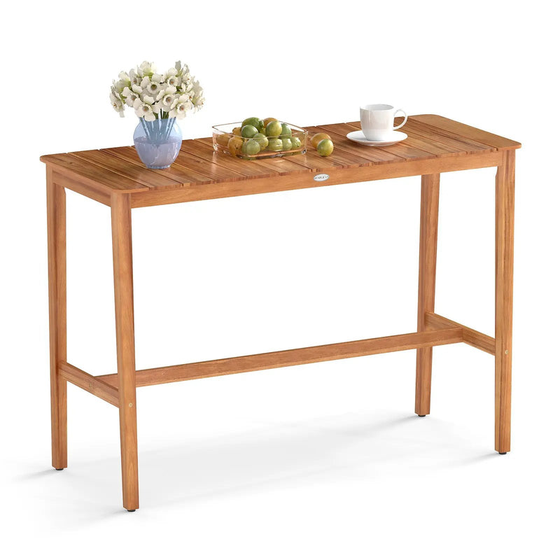 Acacia Wood Counter Height Table with Slatted Tabletop and Footrest Crossbar by DirectDeals