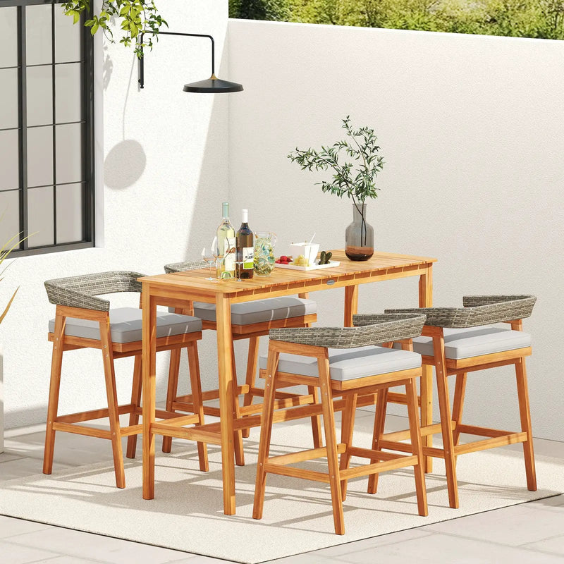 Acacia Wood Counter Height Table with Slatted Tabletop and Footrest Crossbar by DirectDeals