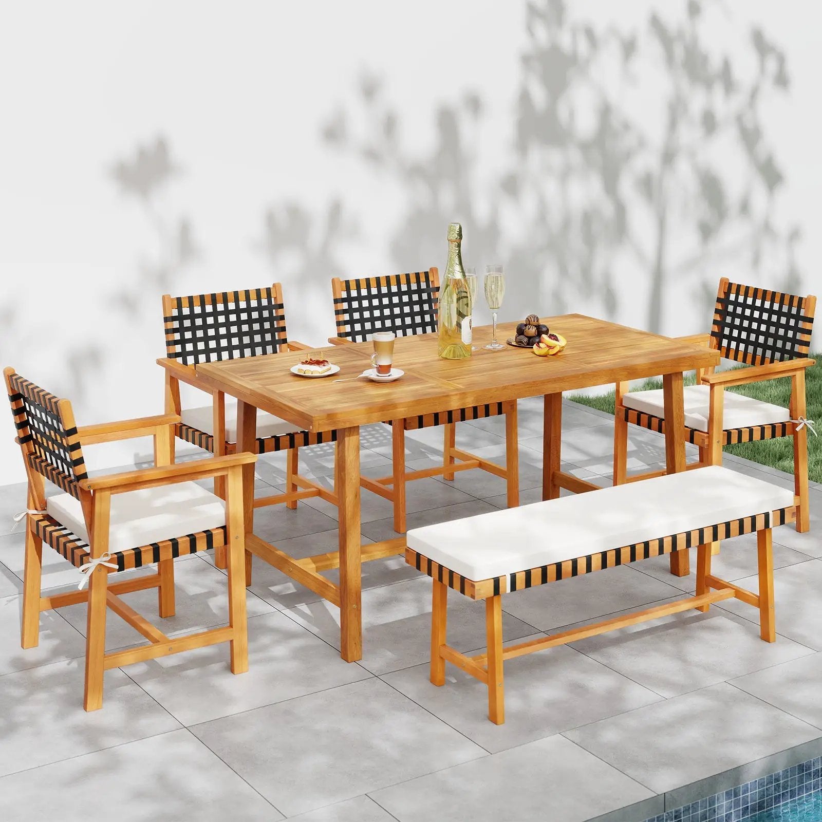 Acacia Wood Dining Table for 6 People Heavy-Duty Indoor Outdoor by DirectDeals