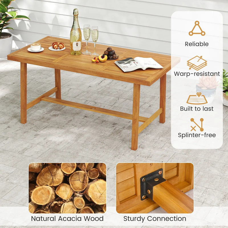 Acacia Wood Dining Table for 6 People Heavy-Duty Indoor Outdoor by DirectDeals