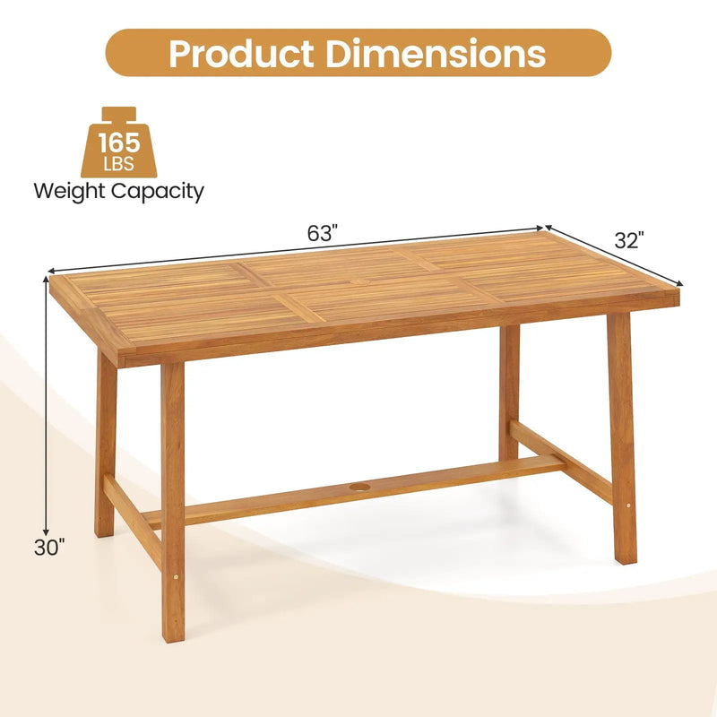 Acacia Wood Dining Table for 6 People Heavy-Duty Indoor Outdoor by DirectDeals