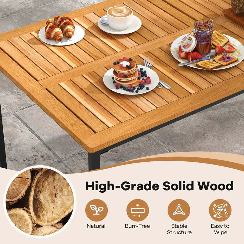 Acacia Wood Dining Table for 6 People with Slatted Tabletop and Umbrella Hole by DirectDeals