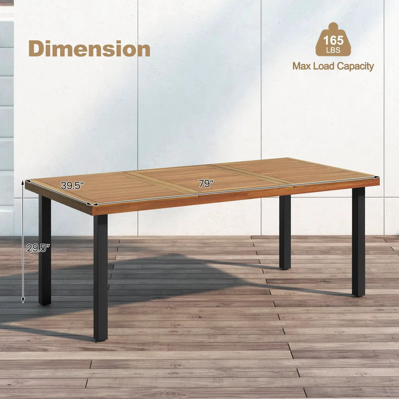 79 Inch Acacia Wood Dining Table 8-Person Patio Table with 1.9 Inch Umbrella Hole and Adjustable Foot Pads by DirectDeals