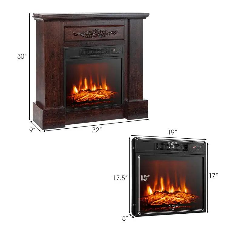 Acacia Wood Mirror & Electric Fireplace TV Stand Set - Rustic Vintage Home Heating Bundle by DirectDeals