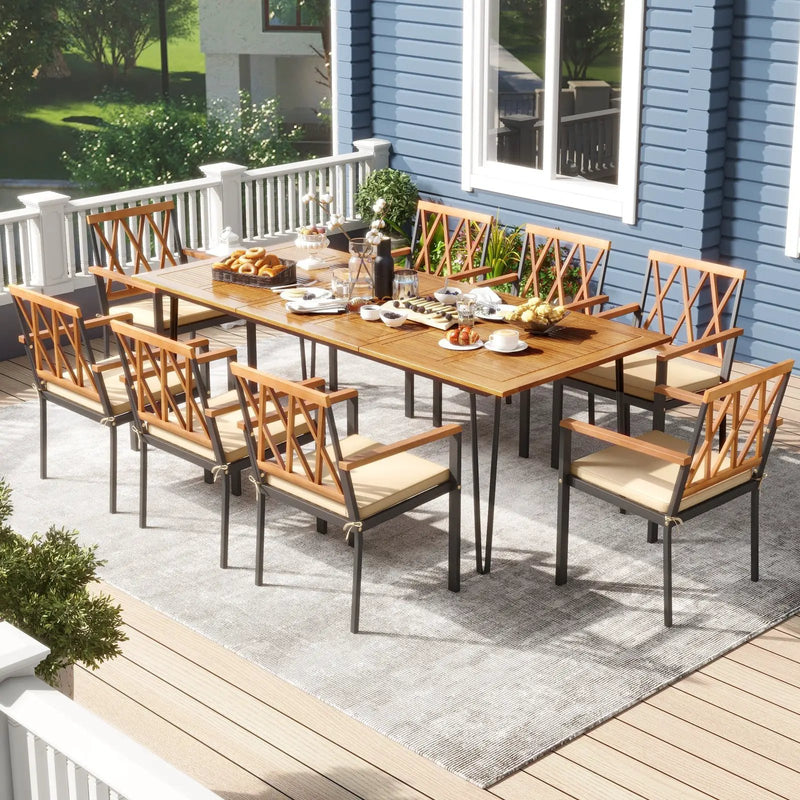 Acacia Wood Outdoor Furniture Set 9 Pieces Patio Dining Set with 8 Chairs by DirectDeals