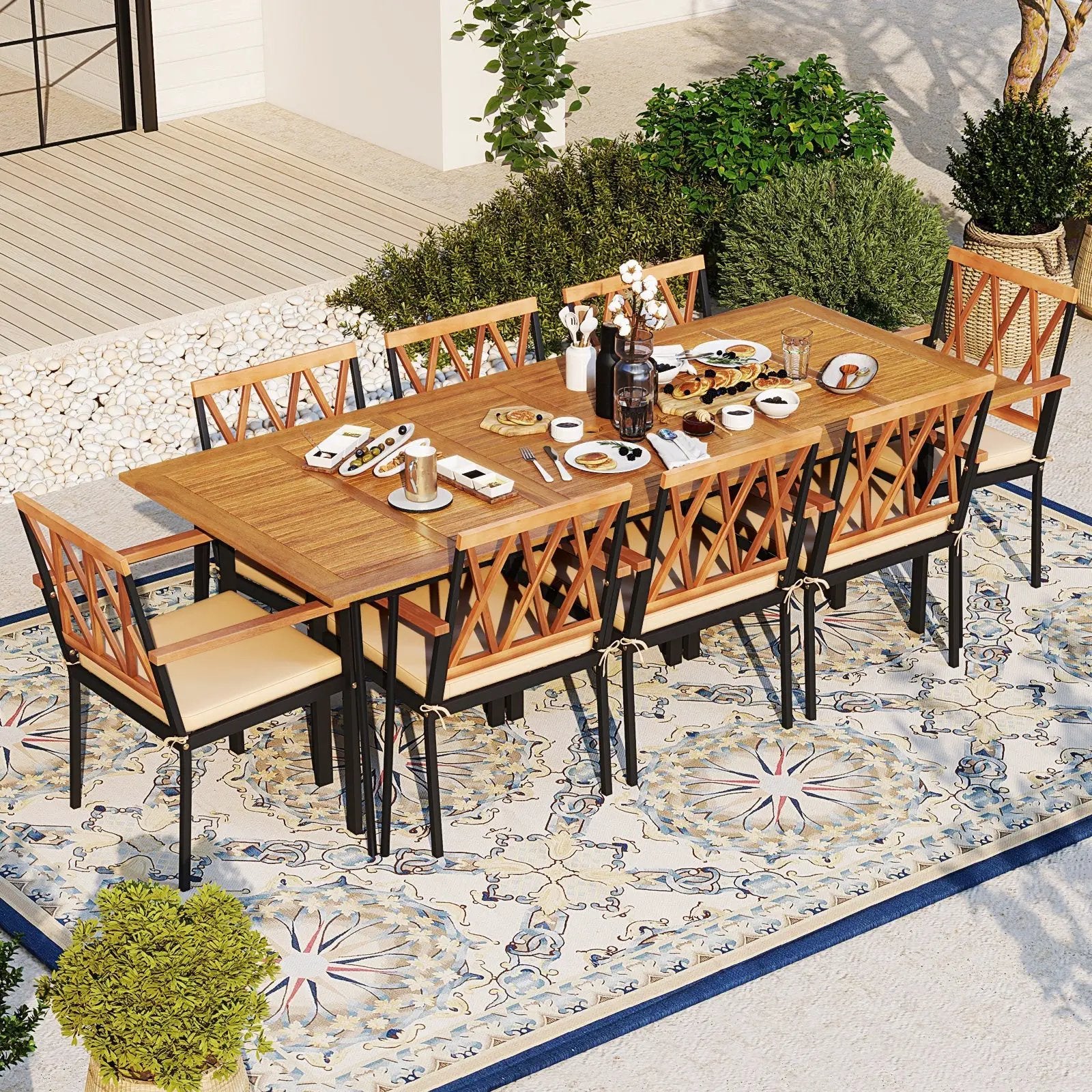 Acacia Wood Outdoor Furniture Set 9 Pieces Patio Dining Set with 8 Chairs by DirectDeals