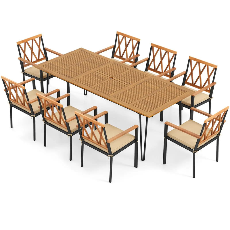 Acacia Wood Outdoor Furniture Set 9 Pieces Patio Dining Set with 8 Chairs by DirectDeals