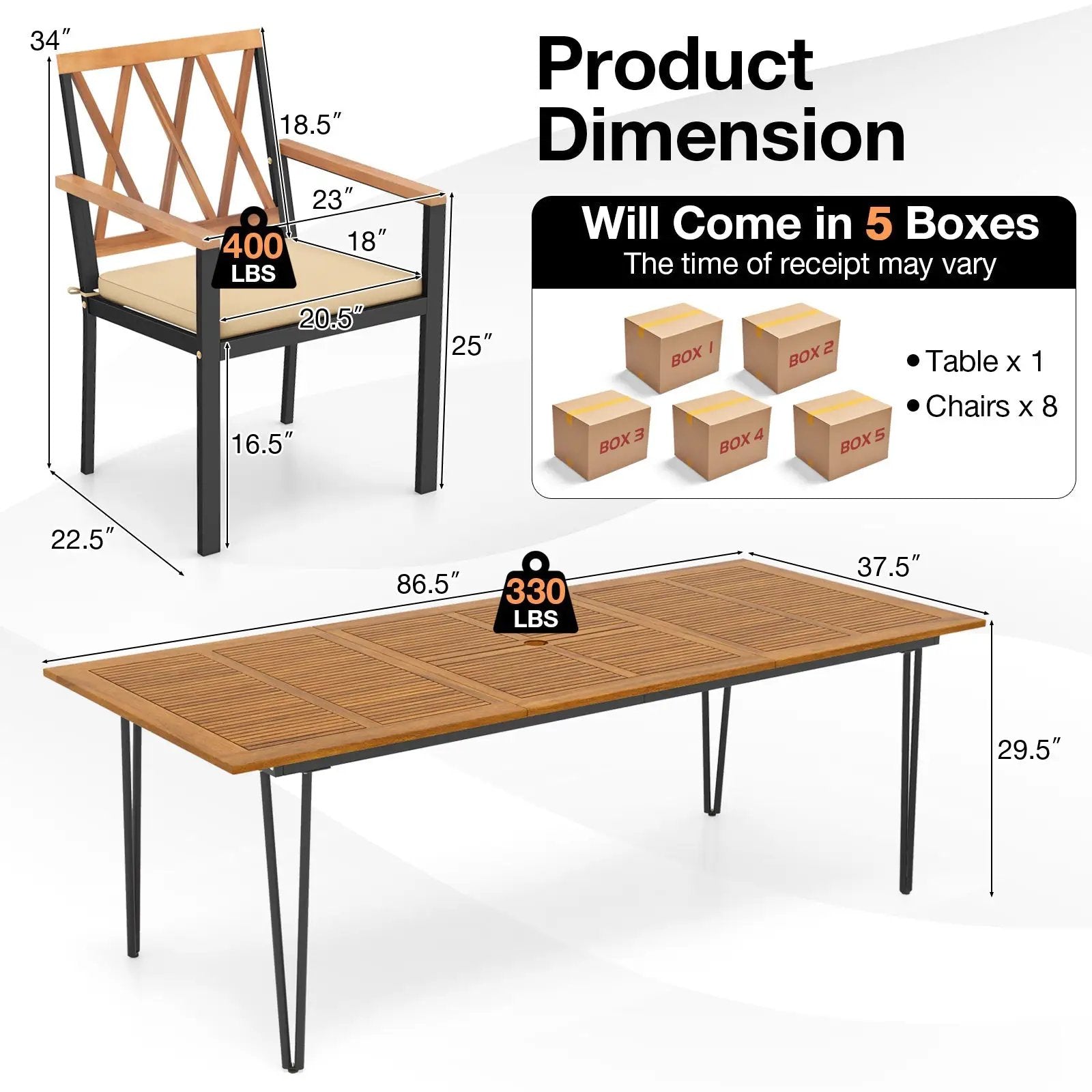 Acacia Wood Outdoor Furniture Set 9 Pieces Patio Dining Set with 8 Chairs by DirectDeals