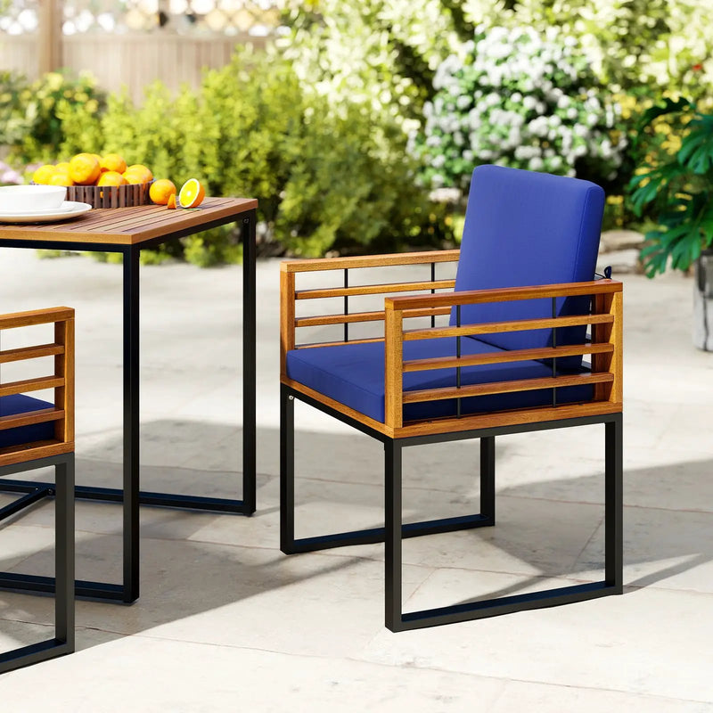 Acacia Wood Outdoor Dining Chairs Set of 2 with Soft Cushions-Navy by DirectDeals