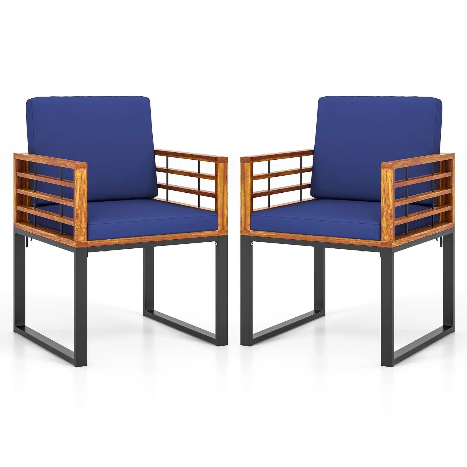Acacia Wood Outdoor Dining Chairs Set of 2 with Soft Cushions-Navy by DirectDeals