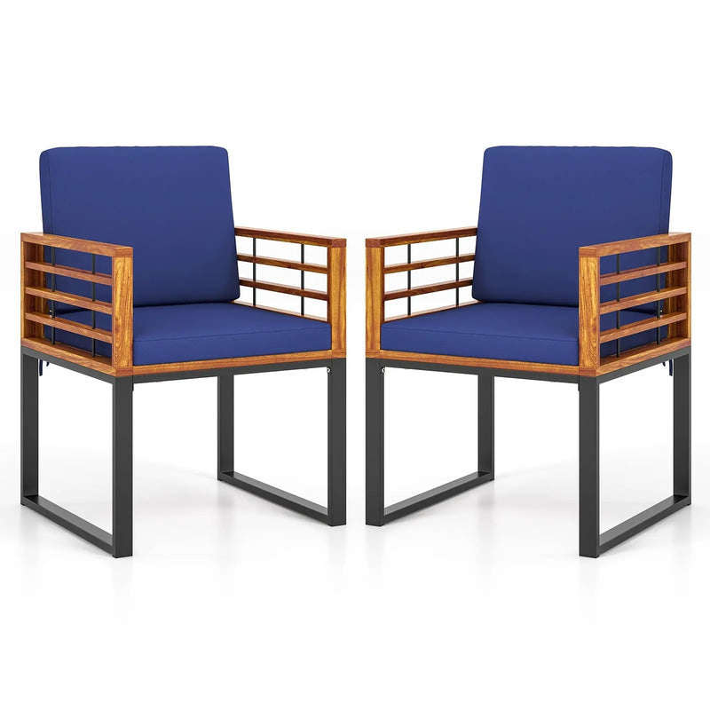 Acacia Wood Outdoor Dining Chairs Set of 2 with Soft Cushions-Navy by DirectDeals