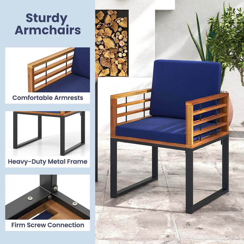 Acacia Wood Outdoor Dining Chairs Set of 2 with Soft Cushions-Navy by DirectDeals