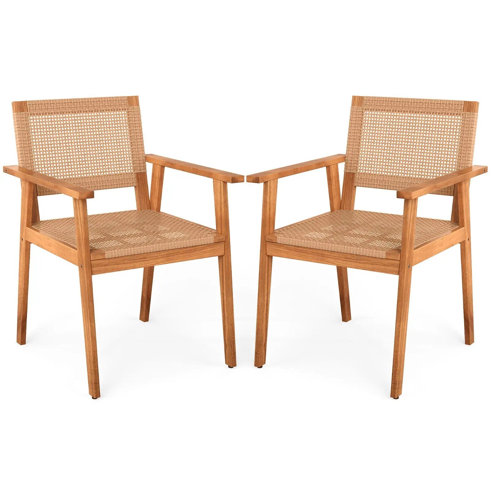 Acacia Wood Outdoor Dining Chairs Set of 2 PE Rattan Patio Chairs with Backrests and Armrests by DirectDeals