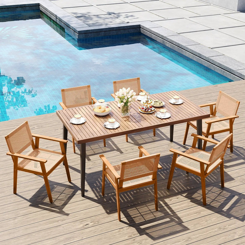 Acacia Wood Outdoor Dining Chairs Set of 2 PE Rattan Patio Chairs with Backrests and Armrests by DirectDeals