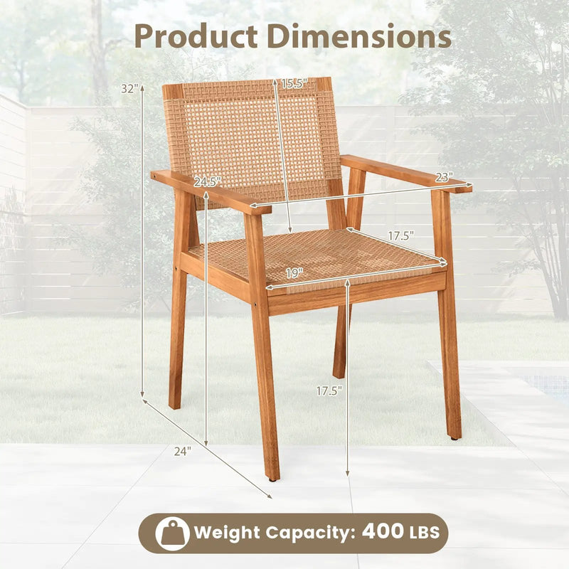 Acacia Wood Outdoor Dining Chairs Set of 2 PE Rattan Patio Chairs with Backrests and Armrests by DirectDeals
