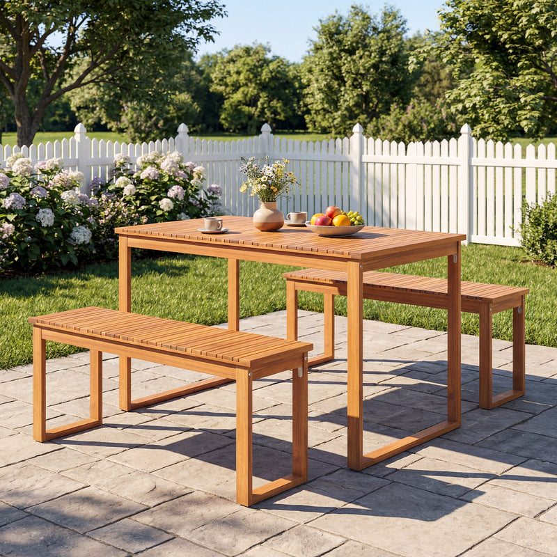 Acacia Wood Outdoor Garden Bench Set of 1/2 with Slatted Seat for Front Porch by DirectDeals