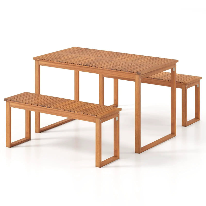 Acacia Wood Outdoor Garden Bench Set of 1/2 with Slatted Seat for Front Porch by DirectDeals