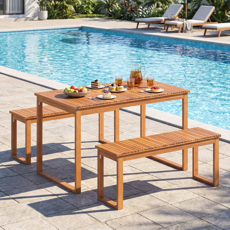 Acacia Wood Outdoor Garden Bench Set of 1/2 with Slatted Seat for Front Porch by DirectDeals