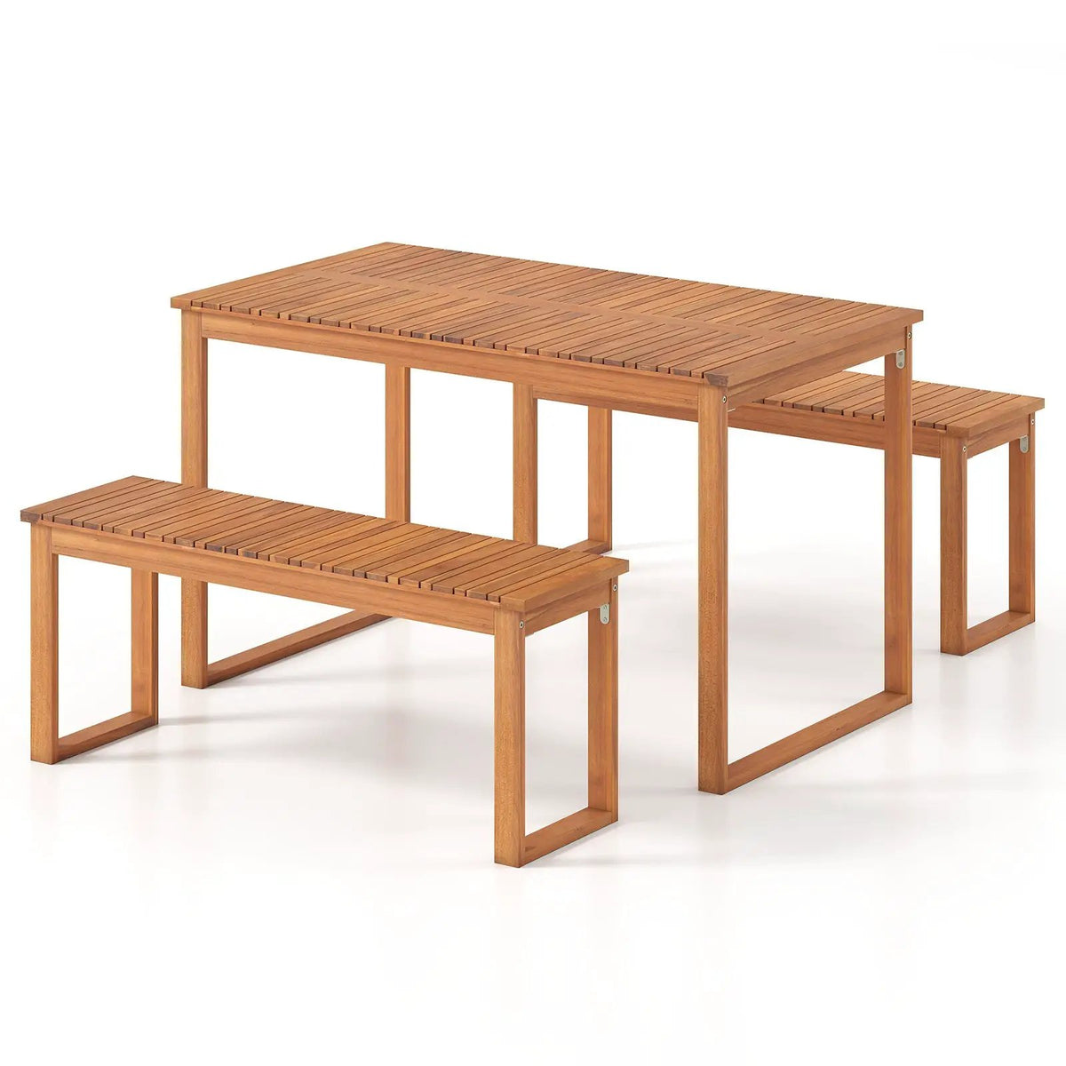 Acacia Wood Outdoor Garden Bench Set of 1/2 with Slatted Seat for Front Porch by DirectDeals