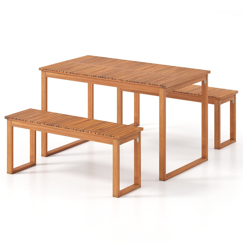 Acacia Wood Outdoor Garden Bench Set of 1/2 with Slatted Seat for Front Porch by DirectDeals