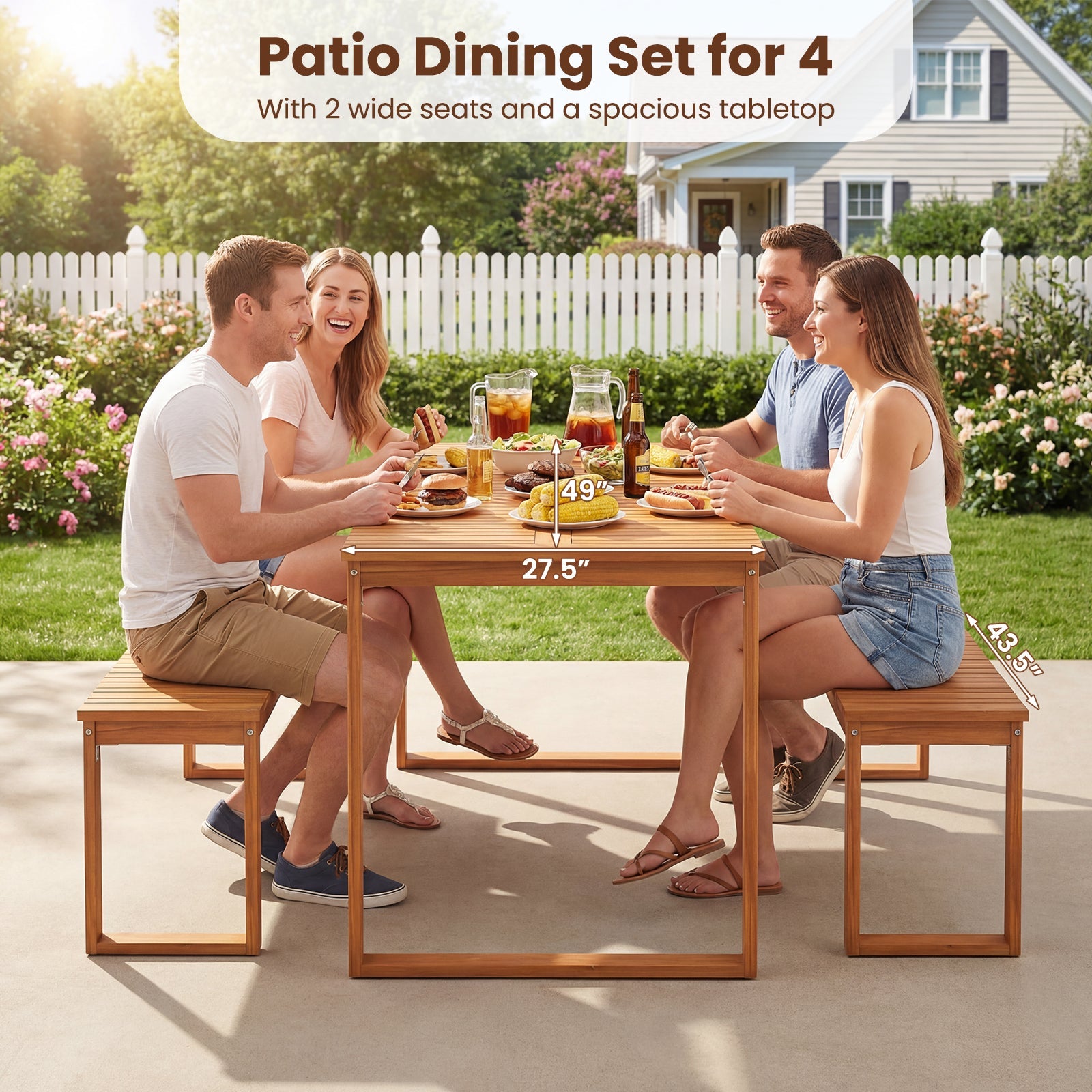 Acacia Wood Outdoor Garden Bench Set of 1/2 with Slatted Seat for Front Porch by DirectDeals