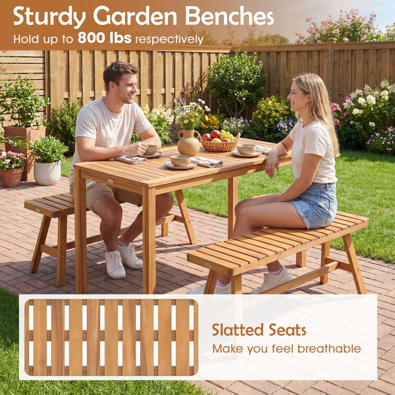 Acacia Wood Outdoor Garden Bench Set of 1/2 with Slatted Seat and 800 lbs Capacity by DirectDeals