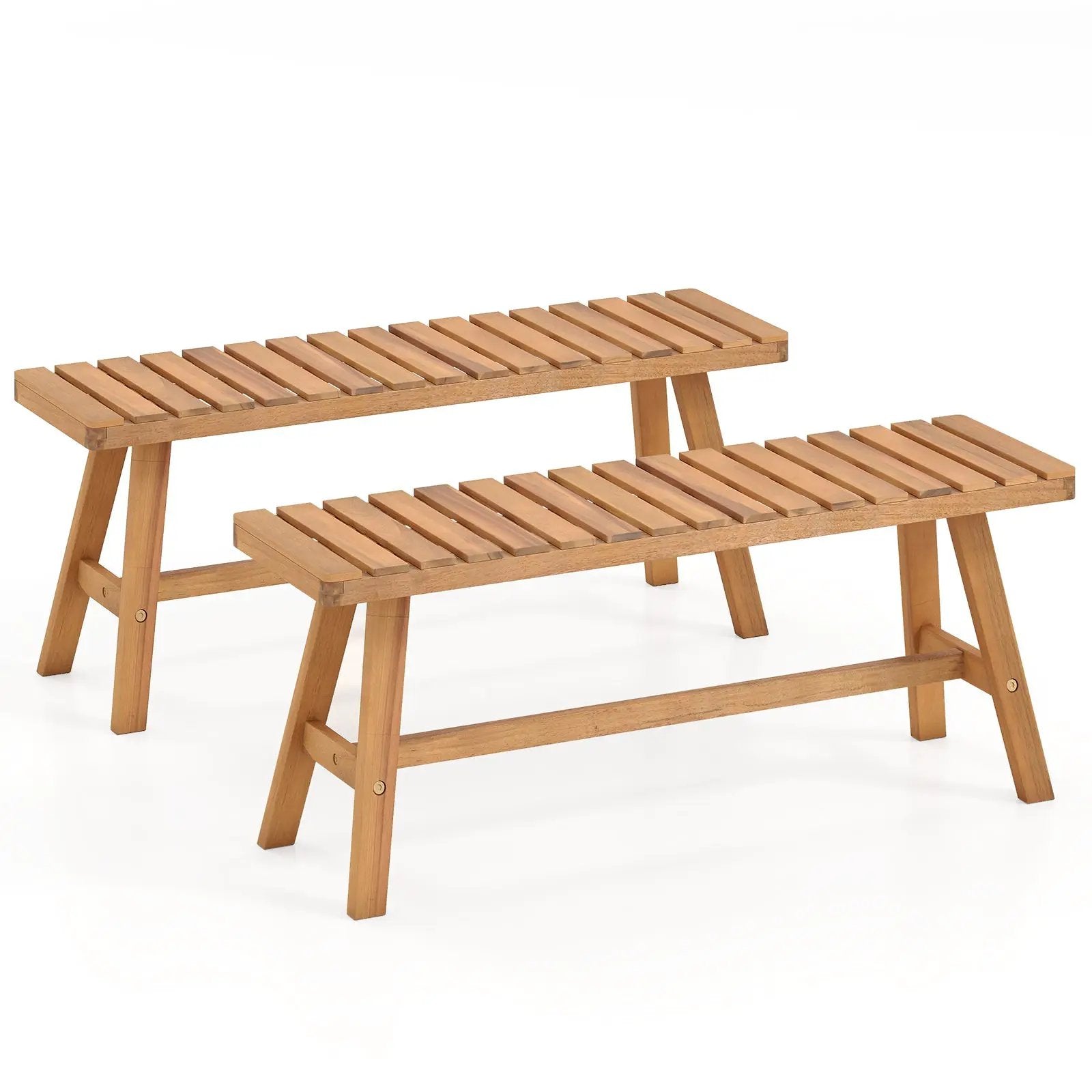 Acacia Wood Outdoor Garden Bench Set of 1/2 with Slatted Seat and 800 lbs Capacity by DirectDeals