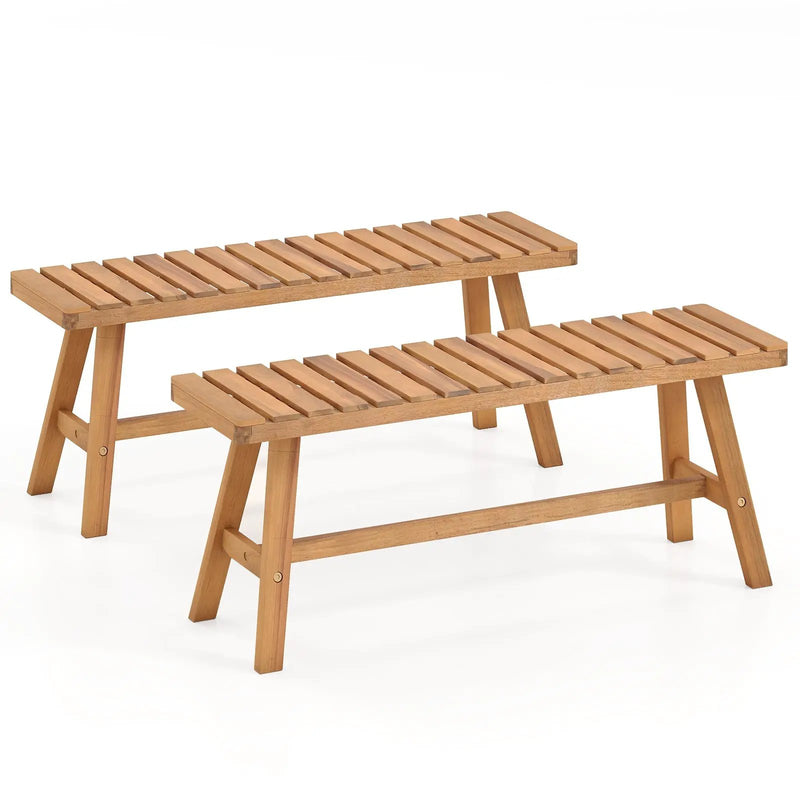 Acacia Wood Outdoor Garden Bench Set of 1/2 with Slatted Seat and 800 lbs Capacity by DirectDeals