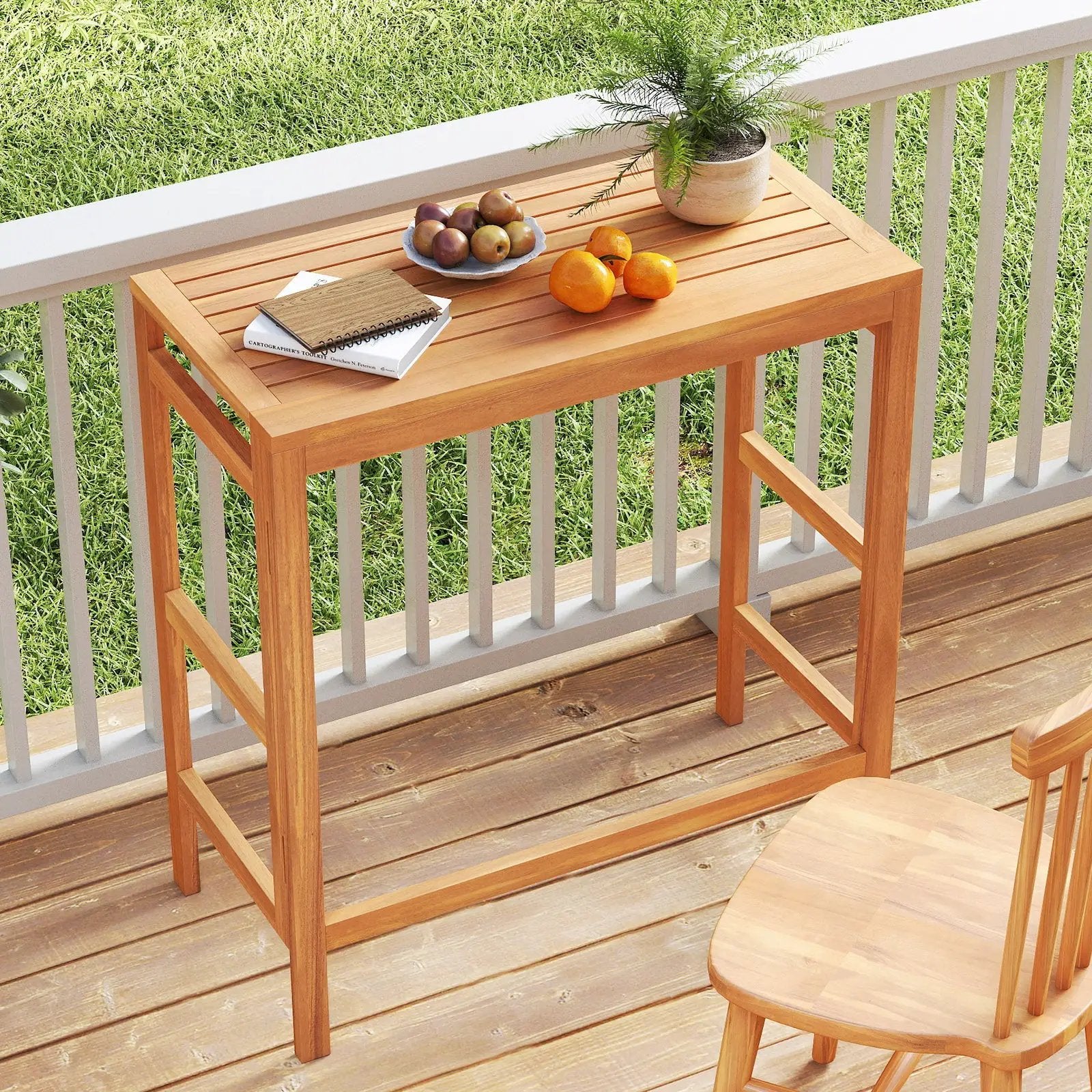 Acacia Wood Outdoor Bar Table with Slatted Tabletop for Balcony by DirectDeals